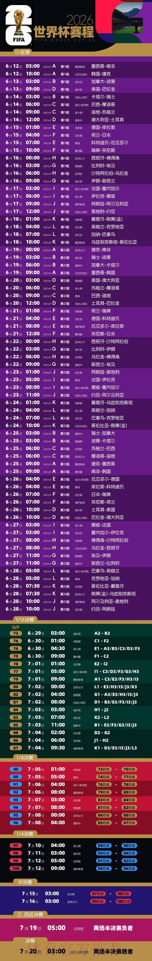 2026世界杯赛程官方发布完整安排免费观看